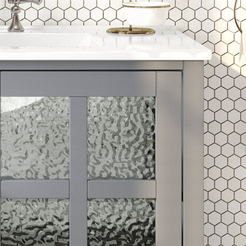 Meuble-lavabo 36 po avec lavabo en céramique, Gris