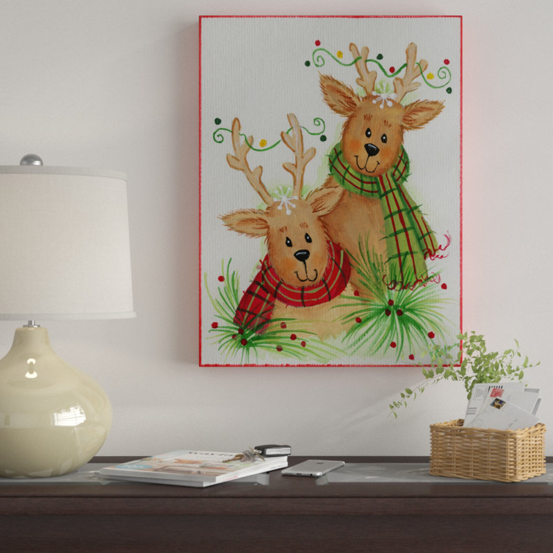 «Reindeer With Scarves», art sur toile, H 19 po x l 14 po x P 2 po