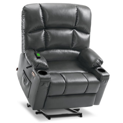 Syeda 27.2" Wide Lay Flat Dual Motor Power Recliner Lift Chair with Massage and Heat, Infinite Position, Faux Leather