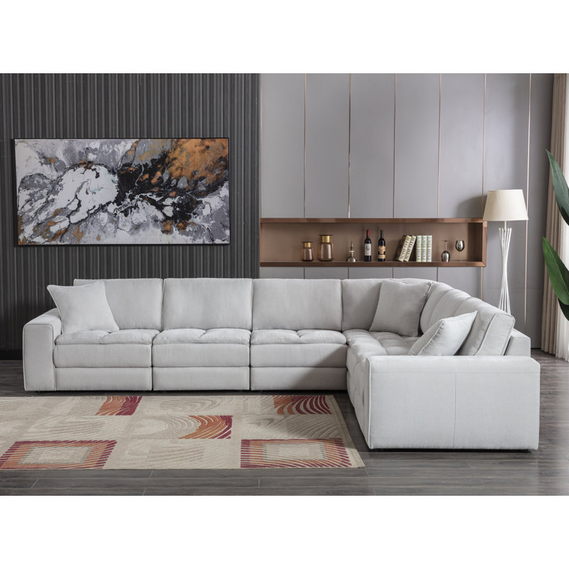 Canapé modulaire réversible en lin de 144 po de largeur Buchanon