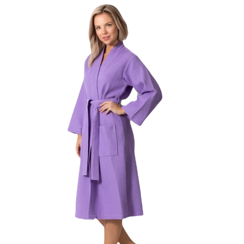 Peignoir mi-mollet en mélange de coton avec poches Hobard, Taille unique, Mauve