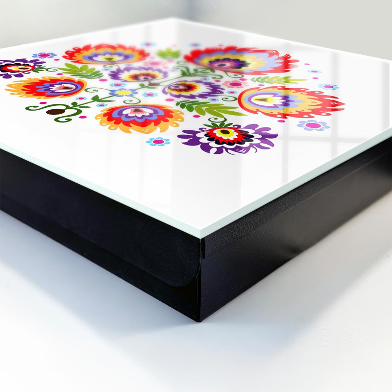 Key box for home, Opens to the right, 30x30x5, White, Floral motifs full of color in a folk style, 