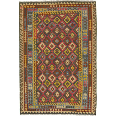Rectangle 200 cm x 295 cm Geometric Wool Hand Woven Kilim