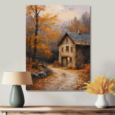 «Brown Yellow Autumn Rustic Retreat Barn» - reproduction d'art murale grange