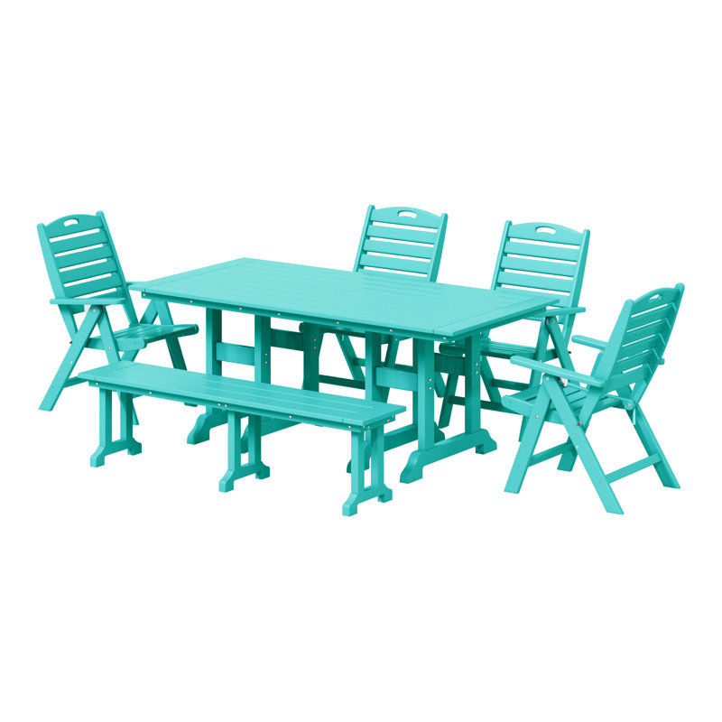 Laguna 6-Piece Dining Set With Bench, Turquoise