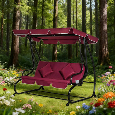Balancelle 3 places avec balançoire et balançoire rouge avec auvent réglable, coussin et coussins amovibles, pour véranda, jardin, bord de piscine, cour arrière