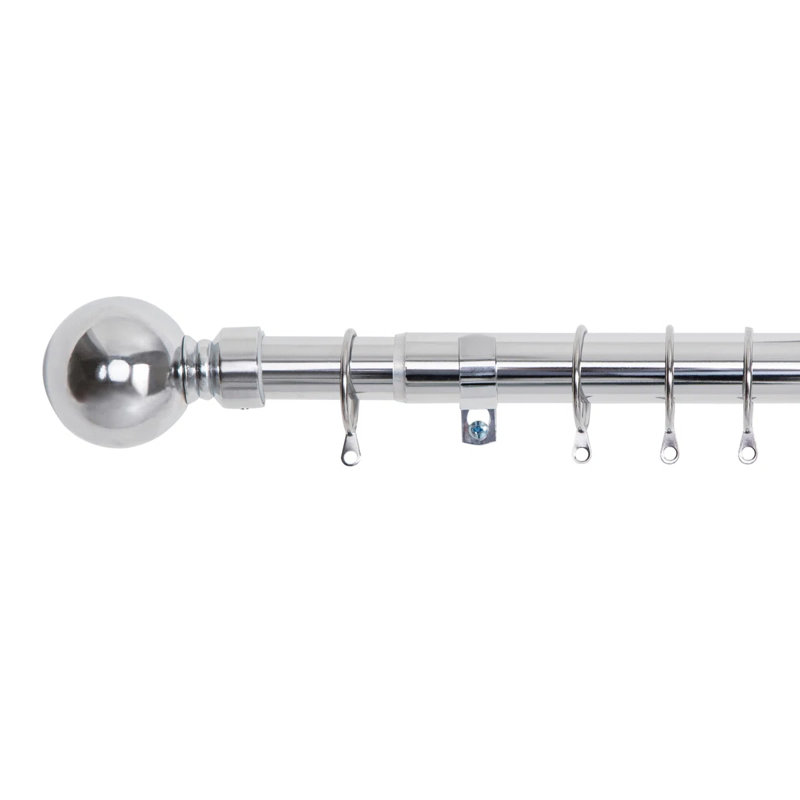Iron Adjustable 2.8cm Single Curtain Pole, Chrome, 120cm - 210cm