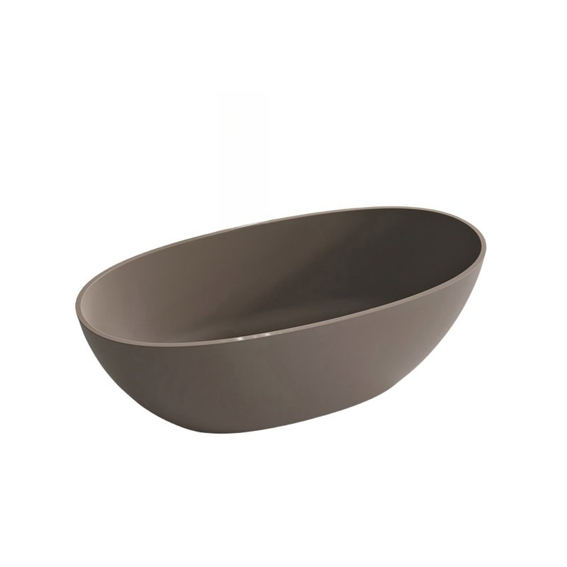 Modern Simple Oval Bathtub 62.99'' W 22.05'' H Frameless Offset Curved Tub & Shower Kit, Brown