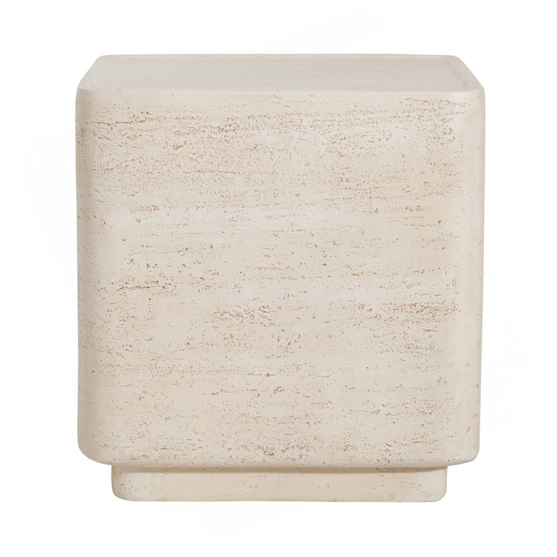 Outdoor Patio MGO Side Table With Beige Travertine Finish, Durable Lightweight Design For Indoor And Outdoor Use.
