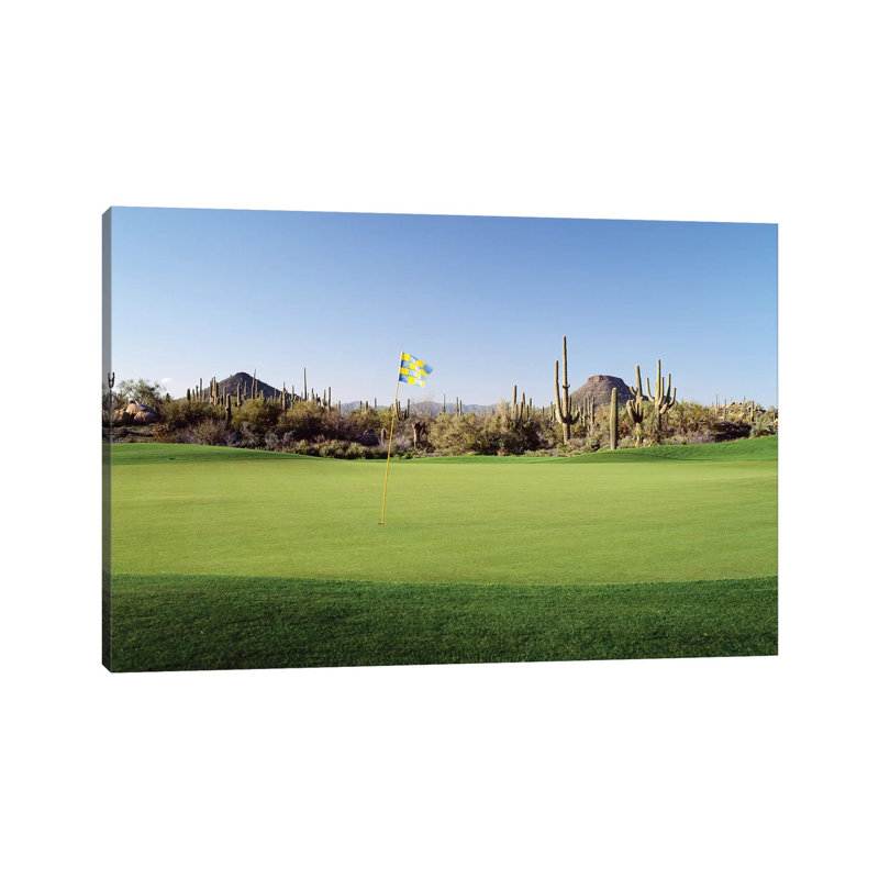 Golf Flag In A Golf Course, Troon North Golf Club, Scottsdale, Maricopa County, Arizona, USA by Panoramic Images - Wrapped Canvas Print