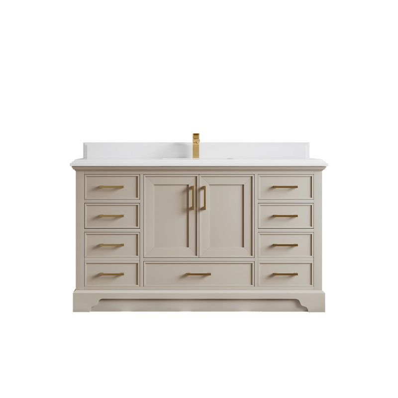 Meuble-lavabo simple 60 po avec plateau Khiala, Blanc