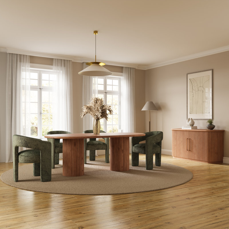 Breck 84" Brown Solid Wood Mid-Century Modern Dining Table