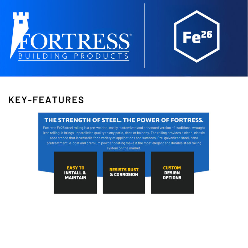 Fortress Fe26 39.5 in. Black Steel Exterior Railing Post