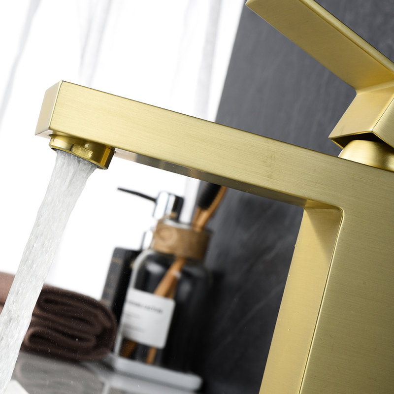 Bathroom Faucet Gold - Geometric Shape And Stable Water Brushed Basin Easy To Clean With Ceramic Filler