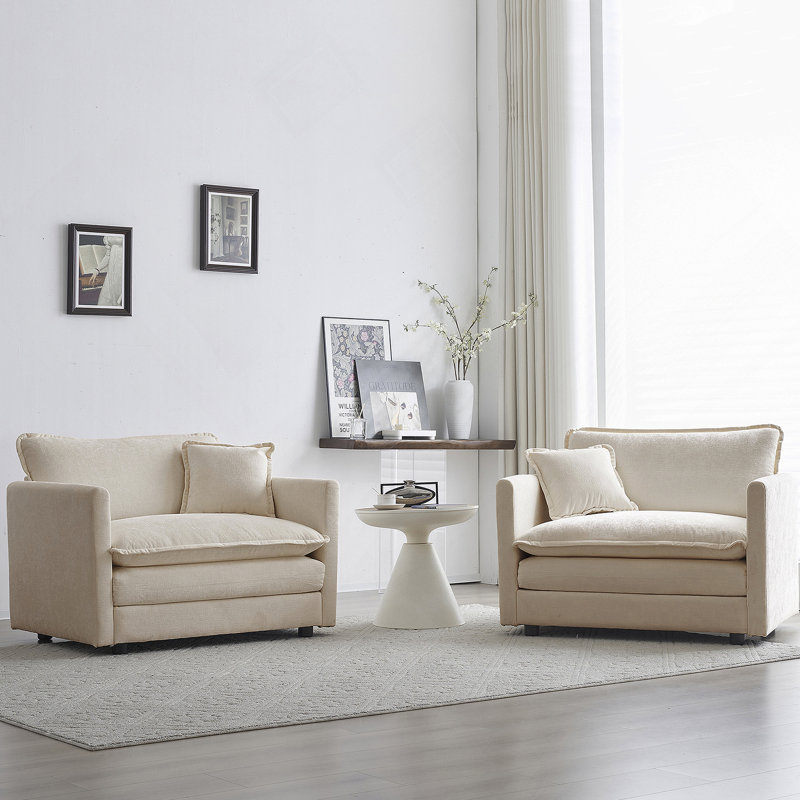 Ensemble de 2 fauteuils d'appoint haut de gamme avec coussin décoratif, revêtu de chenille, pour un confort et un style de salon améliorés