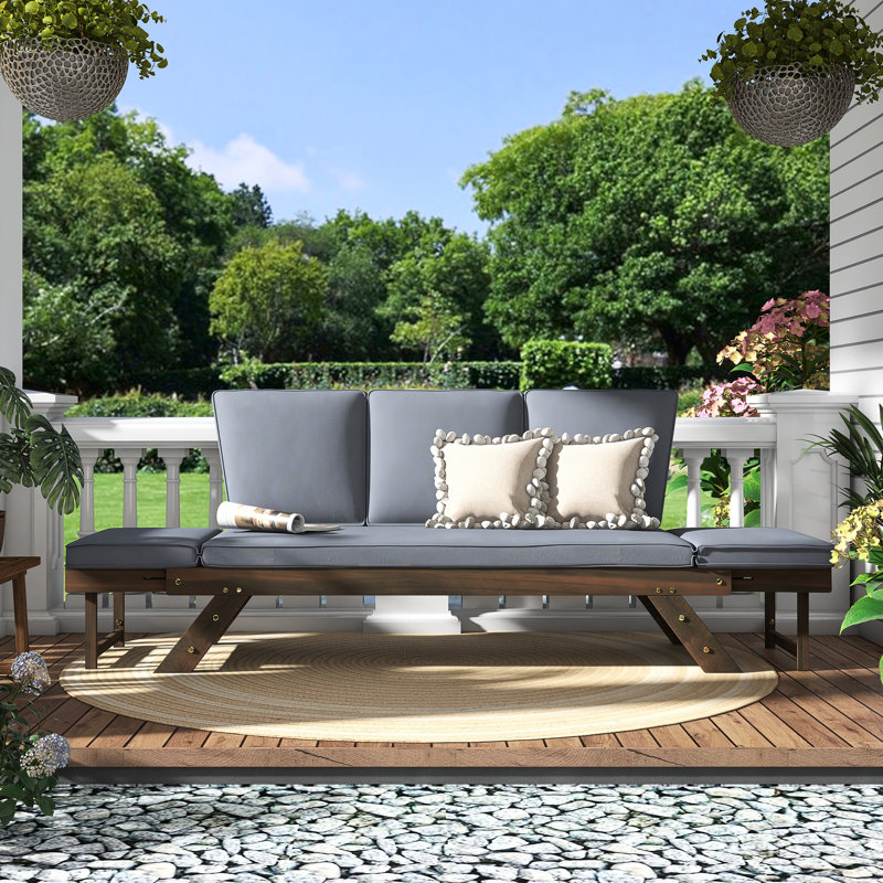 Canapé d'extérieur en bois ajustable Patio, Gris, Marron foncé