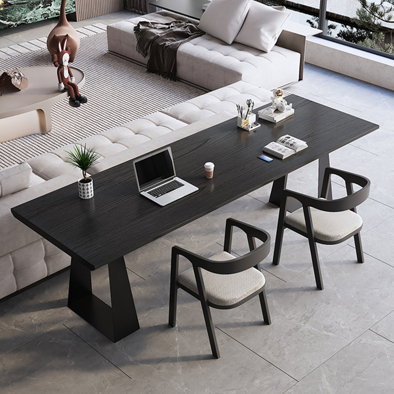 Bureau rectangulaire en bois massif noir et acier au carbone noir, H 29,53 po x l 62,99 po x P 23,62 po