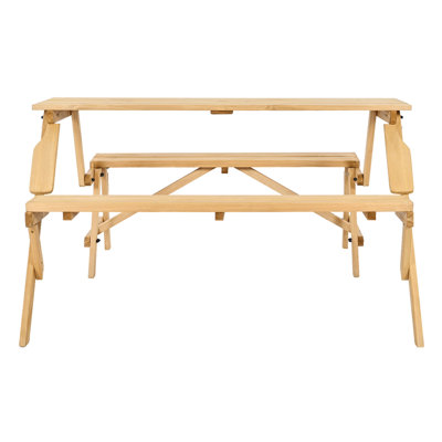 2-In-1 Transforming Interchangeable Picnic Table Wooden Table Bench Set Outdoor