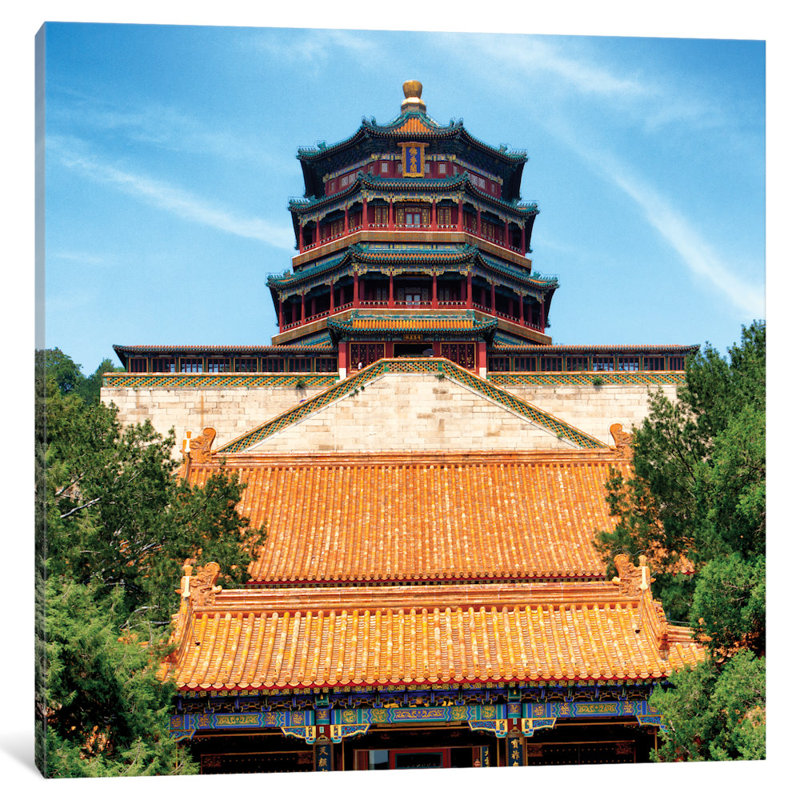 « summer palace i », reproduction de photo sur toile tendue, Blanc, Papier beaux-arts encadré noir