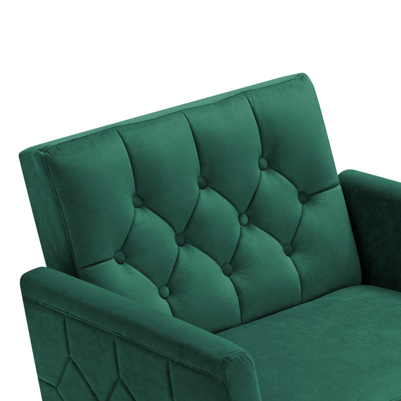 Zianny Velvet Accent Chair with Ottoman, Green Velvet