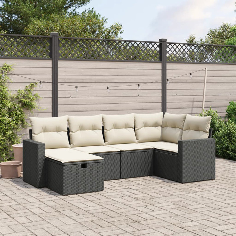 Ensemble de canapé de jardin en rotin de polyester noir Vidaxl, acier thermolaqué grand