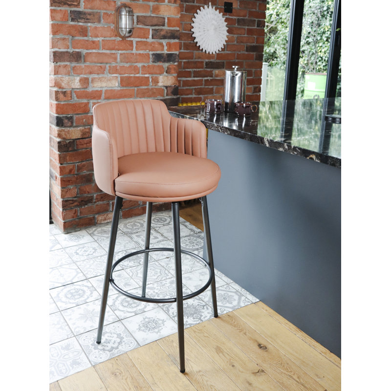 Art Deco Retro Vintage Bar Stool Swivel Armchair Style, Tan