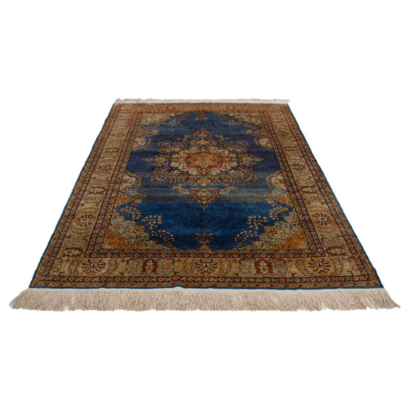 Tapis turc bleu et ivoire 5 x 8
