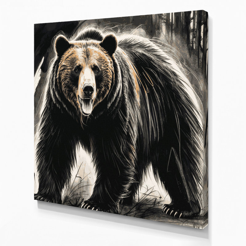 Faune, ours gris, art mural sur toile, H 32 po x l 32 po