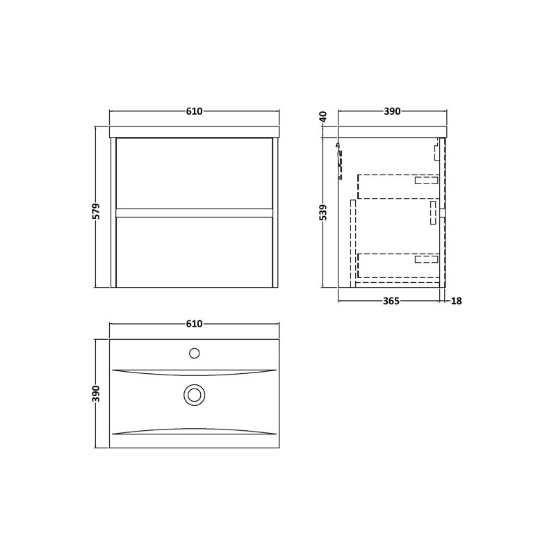 Havana 610mm Single Bathroom Vanity with Drop In Vitreous China Basin