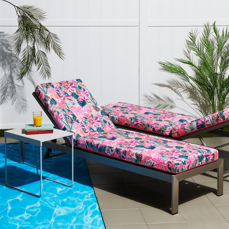 Vera Bradley Outdoor 3" Chaise Lounge Cushion, 48" W x 32" D, Rain Forest Canopy Coral