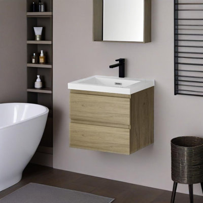Meuble-lavabo mural de 36 po avec lavabo en résine et tiroirs à fermeture en douceur (pré-assemblé)