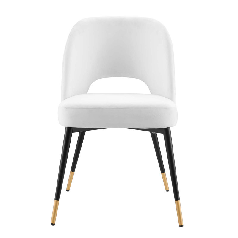 White Velvet Upholstered Side Chair with Metal Legs