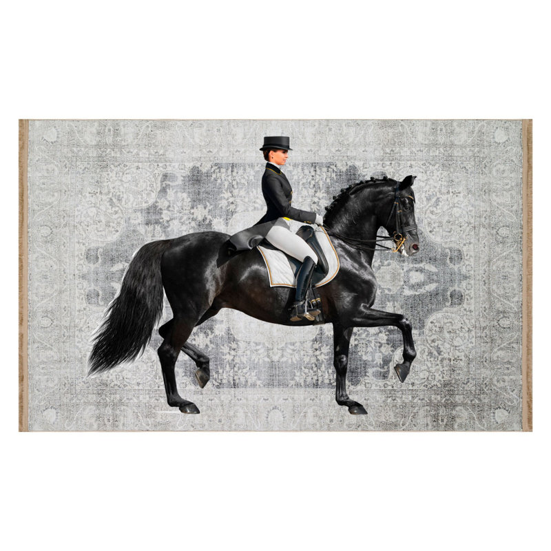 Tapis décoratif rétro à motif de femme noir à motif patiné, Rectangle 3 pi 9,81 po x 4 pi 11,06 po