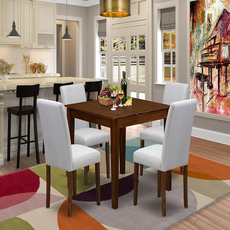 Ensemble de table de cuisine 5 pièces pour petits espaces comprenant une table à manger carrée moderne et 4 chaises de cuisine Parson