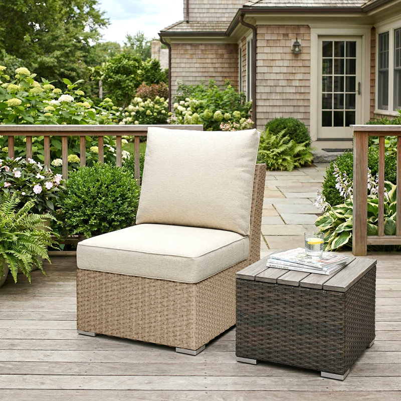  Canapé de patio sans accoudoirs, 24 po x 35 po x 30 po, Coussin crème beige / structure brun clair