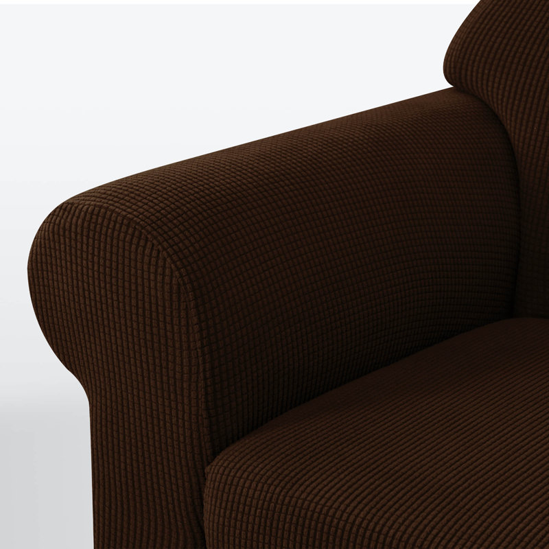 Soft Spandex Stretch Box Cushion Sofa Slipcover, Chocolate, 104cm H x 235cm W x 107cm D