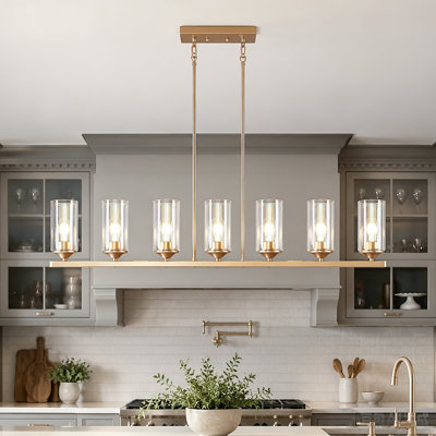 7- Light Dimmable Linear Kitchen Island Pendant Light with Iridescent Glass Effect