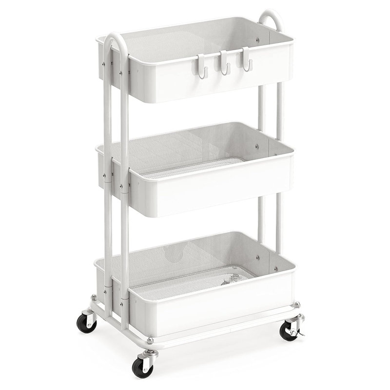 White Heavy Duty 3-Tier Metal Rolling Utility Cart