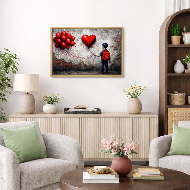 «Love ballons», graffiti, impression sur toile, impression sur toile encadrée, H 16 po x l 24 po x P 1,5 po, Natural Frame