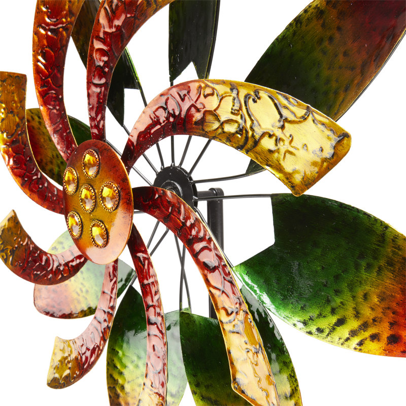 Radiant Jeweled Colorful Metal Blade Spinner Garden Stake