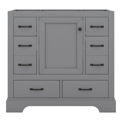 36" Bathroom Vanity Without Sink, Base Only, Solid Wood Cabinets Basin Vessel Set W/Drawer Divider, Adjustable Shelf