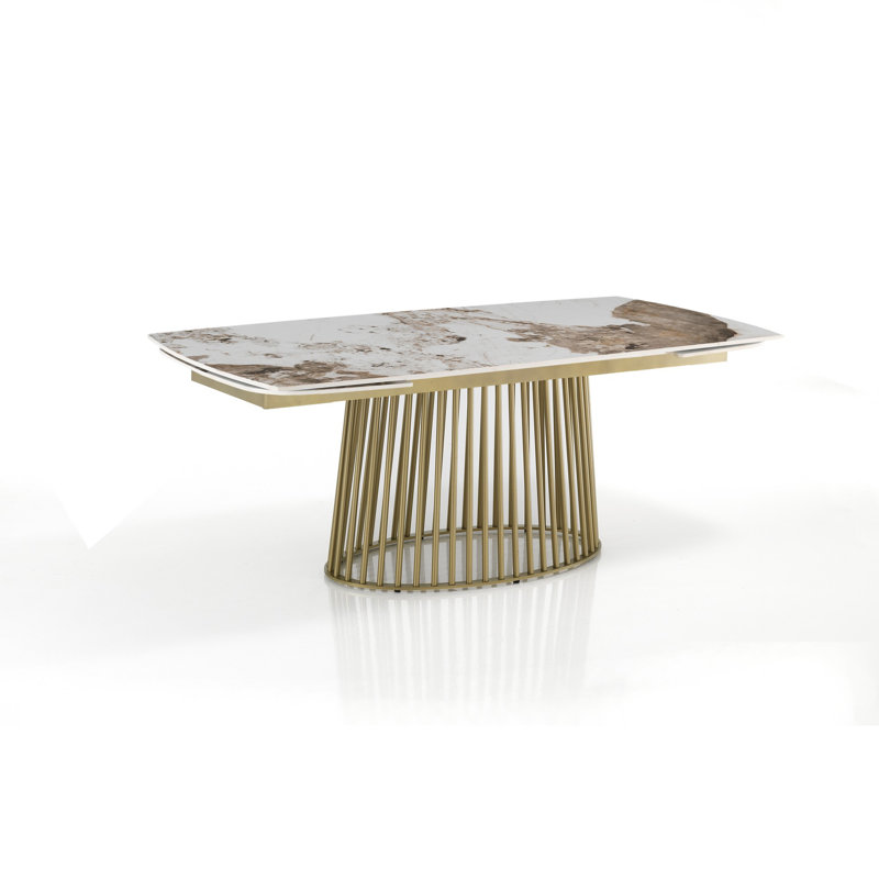 Dakya Extendable Metal Base Dining Table, Gold