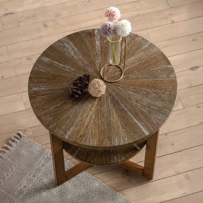 Table de bout ronde en bois à deux niveaux