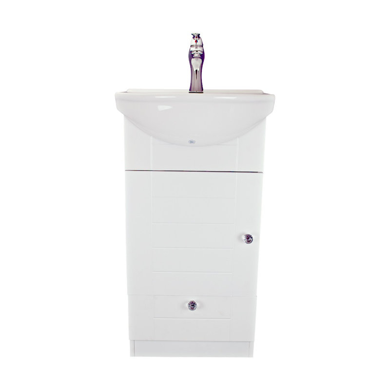 Lavabo de salle de bain mural blanc en forme de U avec robinet et trop-plein