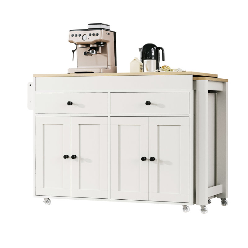74.5 inch Kitchen Island with Extendable Dining Table , Rolling Kitchen Island on Wheels with Spice Rack and 2 Drawers, Kitchen Storage Cart with 4 Door Cabinet