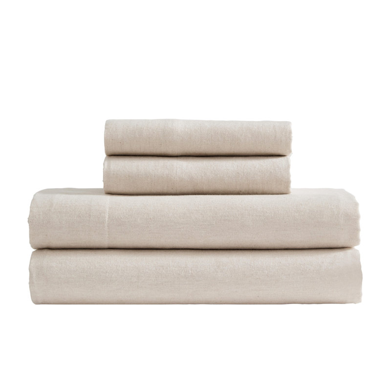 Ensemble de draps en flanelle de coton chiné moderne Calvin Klein, Grand lit, Beige