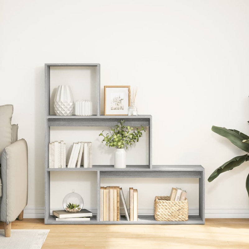 Andreca Bookcase, Grey Sonoma, (3 Shelves) 123cm H x 123cm W x 29cm D