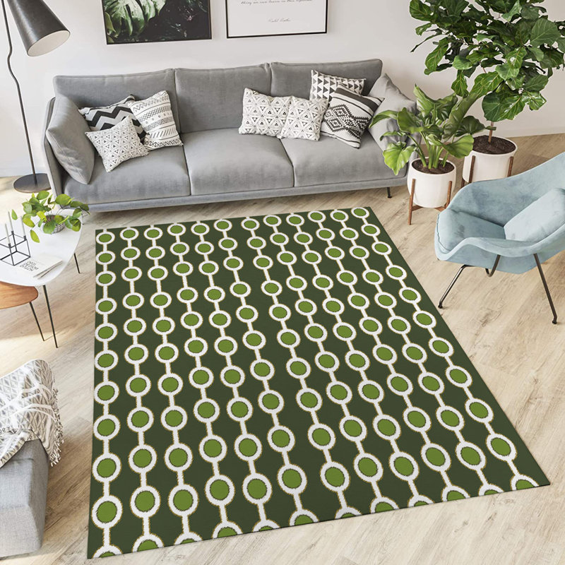 Tapis d'intérieur / extérieur en polyester tissé à la machine rectangulaire à pois vert, Rectangle 4 pi x 6 pi