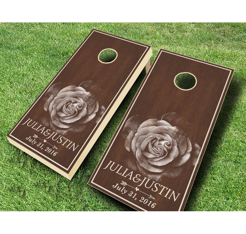 Ensemble de cornhole 24 po x 48 po en bois massif teinté mariage rose avec sacs, Rouge / Bleu marine