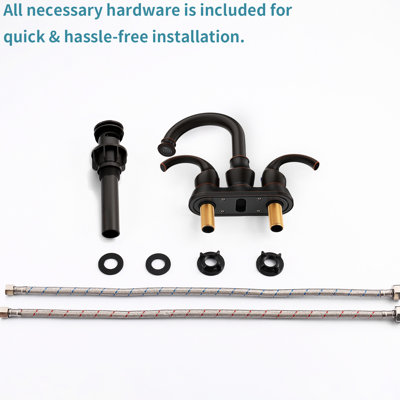 4-Inch Bathroom Faucet In Brushed Gold, 2 With 360 Degree Rotating Spout And Supply Hoses For Modern Gold Swivel Spout, Sink Pop-Up Drain Home Hotel